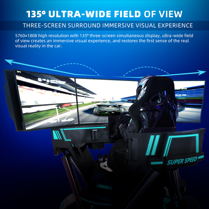 VR 3 οθόνης Αμαξοδρομίας Εικονικής Πραγματικότητας προσομοιωτής 6-Dof Μαύρο Αμαξοδρομικό Παιχνίδι 5d Οδήγηση αυτοκινήτου Arcade For Mall 5